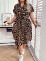 SHEIN LUNE Plus Size Leopard Print Short Sleeve Dress