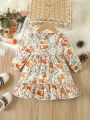 Baby Girls' Elegant And Sweet Fox & Tiger Print Floral Dress