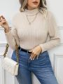 SHEIN Frenchy Plus Size High Neck Long Sleeve T-shirt