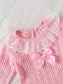 Baby Girl Contrast Lace Ruffle Trim Bow Front Tee & Shorts