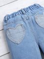 Toddler Girls' Heart Pattern Faux Pocket Straight Leg Jeans