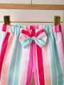 Infant Girls' Stripe Gradient Bowknot Decor Cute Sweet Pants For Spring And Autumn