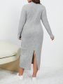SHEIN Frenchy Plus Size Ribbed Knit Stand Collar Sweater Dress