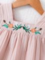 Baby Girls' Dress With Flower Embroidery, Lotus Leaf Edge & Textured Decoration