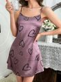 Heart & Letter Printed Satin Cami Nightgown