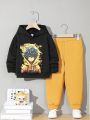 SHEIN Boys' Comfortable Casual Cartoon Characters Print Hooded Sweatshirt And Sweatpants Set