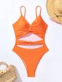 SHEIN Swim Vcay Shiny Fabric Hollow Out One-Piece Swimsuit