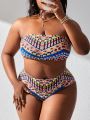 SHEIN Swim BohoFeel Plus Size Women'S Strapless Printed Bikini Set