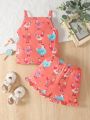 New Spring & Summer Baby Girl Chick Print Tank Top And Shorts Set