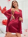 Solid Color Lace Women'S Nightgown And Sleep Skirt Set