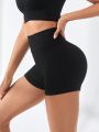 Yoga Basic Solid Color High Waist Sports Shorts