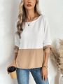 SHEIN LUNE Women's Color Block Round Neck Batwing Sleeve T-shirt