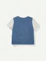 Cozy Cub Baby Boys' Letter Print Color Block Round Neck Short Sleeve T-Shirt And Casual Shorts Set