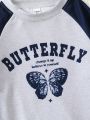 SHEIN Kids Cooltwn Girls' (big) Color Block Butterfly Printed Sweatshirt