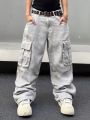 Men's Flip Cap Pocket & Side Panel Design Workwear Jeans (without Belt)