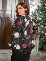 SHEIN Clasi Plus Size Floral Print Long Sleeve Shirt