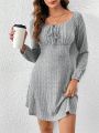 Solid Color Long Sleeve Casual Dress