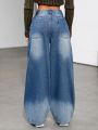 SHEIN ICON Wide Leg Jeans With Distressed Holes