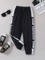 SHEIN Kids EVRYDAY Toddler Boys' Color Block Letter Printed Sweatpants