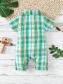 Baby Boys' Casual Short Sleeve Checked Romper For Spring