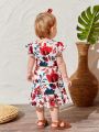 SHEIN Baby Girl's Casual Floral Print Ruffle Cap Sleeve Dress For Vacation