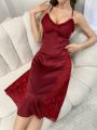 Lace Decorated Silk Satin Camisole Sleep Dress