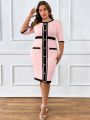 SHEIN Clasi Large Size Contrast Patchwork Half-sleeve Dress