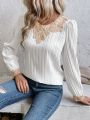 SHEIN Frenchy Women's Round Neck Lace Splicing Casual Fashion Shirt