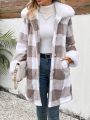 SHEIN Frenchy Women's Fashion Plaid Patchwork Coat With Fur Collar And Buttons