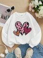 Tween Girl Heart Print Thermal Lined Sweatshirt