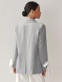 Oxana Women'S Slightly Oversized Grey Blazer With  Bows On The Sleeves