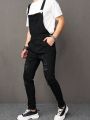 Men Ripped Pocket Front Denim Overalls Without Tee