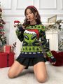 SHEIN Qutie Christmas Pattern Drop Shoulder Sweater