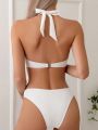 SHEIN SHEIN Swim Basics Contrast Lace Halter Push Up Bikini Swimsuit