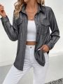 SHEIN LUNE Flip Pocket Long Sleeve Casual Shirt