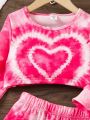 SHEIN Kids Y2Kool Casual & Trendy Heart Tie-Dye Gradient Effect 2pcs Toddler Girls' Outfit