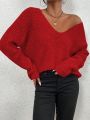 SHEIN Frenchy V-neck Loose Fit Drop Shoulder Sweater Pullover