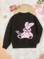 SHEIN Kids EVRYDAY Tween Girl Rabbit Pattern Drop Shoulder Sweater