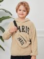 SHEIN Kids EVRYDAY Tween Boy Letter Embroidery Teddy Hoodie & Bag