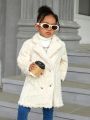 SHEIN Kids Nujoom Young Girl Double Breasted Teddy Coat