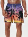 Men's Palm Tree Printed Beach Shorts