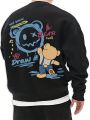 Men's Cartoon Printed Fleece Hoodie With Back Print