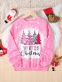 SHEIN Tween Girl Christmas Tree & Letter Graphic Drop Shoulder Sweatshirt