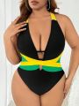 SHEIN Swim Vcay Plus Size Color Blocked One Piece Swimsuit 2pcs Set