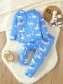 Baby Boys' Round Neck Top And Pants Set With Dog Print