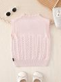 Newborn Baby Girls' Cute Floral Pattern Knitted Sweater, Without Sleeves, With Flower Decorated Edge, For Fall And Winter