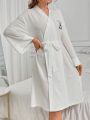 Women's Teddy Bear & Letter Embroidery Belted Robe