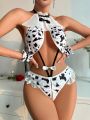 SHEIN Women's Sexy Underwear Cow Pattern Sexy One-piece