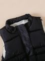 Young Girl 1pc Flap Pocket Zipper Vest Puffer Coat