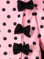 SHEIN Kids QTFun Little Girls' 2pcs/Set Polka Dot Embossed Sweatshirt With Bow Decoration And Heart Print Leggings